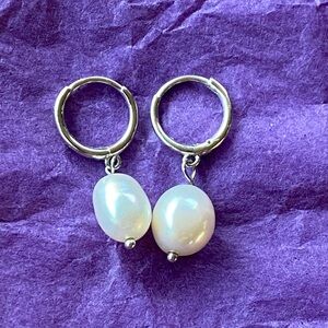 Elegant Silver Pearl Hoop Earrings